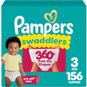 Pampers Diapers - Swaddlers 360 - Size 3, 156 Count, up to 100% Leakproof Comfy Dry Fit, Designed for Easy Changes, Pull On Baby Diaper 