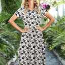 Simier Fariry Womens Summer Modest Work Casual Midi Knee Dress Pocket Short Sleeve Teacher Outfits Spring Travel Clothes (L)