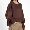 Womens Crewneck Sweatshirts Cropped Long Sleeve Tops Oversize Loose Fit Tee Side Slit Pullover Tshirt (Brown, S)