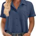 IN'VOLAND Womens Plus Size Shirts Short Sleeve Button Down Shirts V Neck Casual Blouses Tops (22 Plus, Navy)