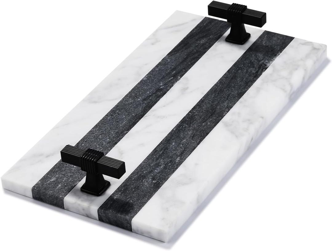 Decorative Marble Hand Towel Holder for Bathroom Disposable Paper Towels Tray Guest Towels Holder Formal Dinner, Guestrooms and Restrooms Marble Tray Vanity Tray Black Color Handle