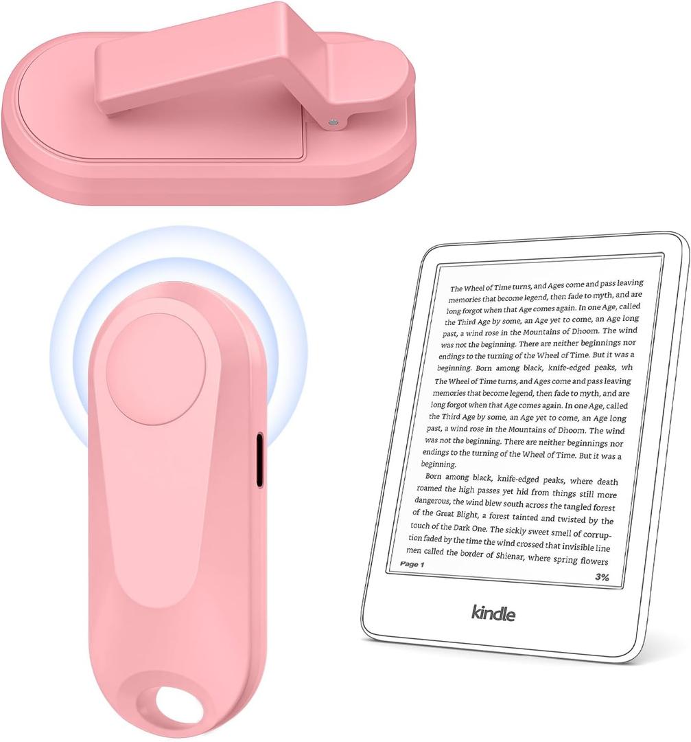 Remote Control Page Turner for Kindle Paperwhite Oasis Kobo eReaders, Camera Camcorder Remote Controls, Page Turner Clicker for ipad Tablets Reading Novels with Wrist Strap Storage Bag (Pink)