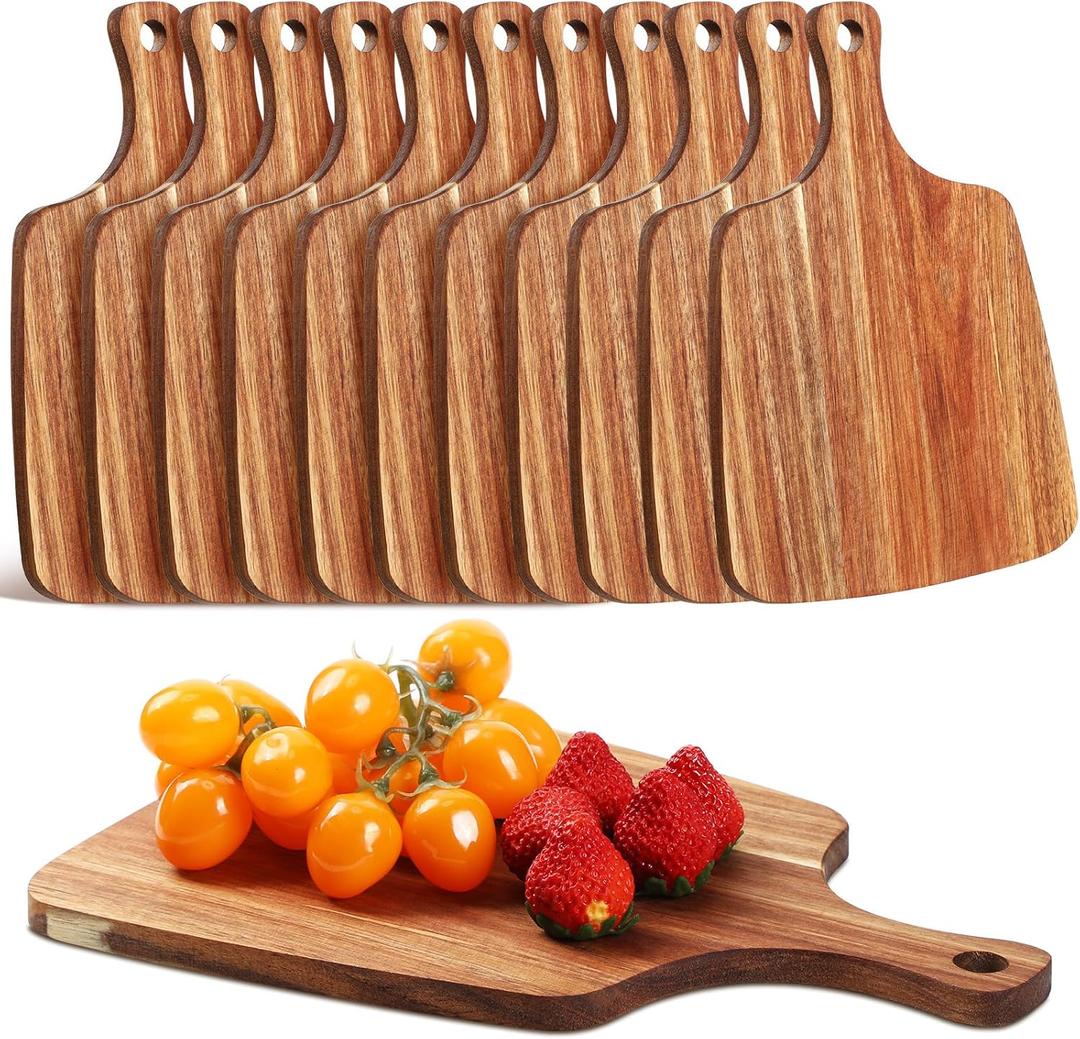 Vesici 12 Pcs Cutting Board with Handle 12 x 8.7 Inches Acacia Wooden Serving Bridal Shower Aperitif Charcuterie Board with Handles Wedding Gift for Couple for Kitchen Meat Vegetables Fruit