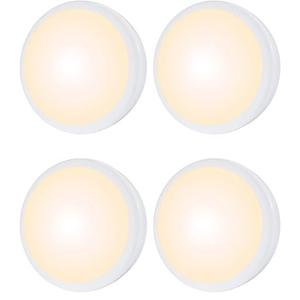 HELPLEX Puck Lights with Remote, Colors Changeable LED Puck Light Battery Powered Dimmable Under Cabinet Lights Wireless Under Counter Light RGBW Push Light, Timing & Memory Function, White, 4 Pack