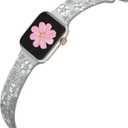 Floral Engraved Band Compatible with Apple Watch Band Women 40mm 38mm 41mm 42mm 44mm 45mm 46mm 49mm, Soft Silicone Two-Tone Flower Sport Strap for iWatch Series 10 9 8 7 6 5 4 3 2 1 SE Ultra