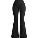 OQQ Women's Flared Pants High Waisted Yoga Leggings Stretchy Bell Buttom Wide Leg Black S