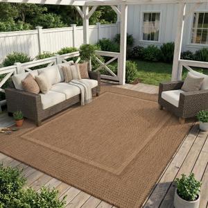 MontVoo-Outdoor Rug-Patio Rug 9x12 ft Polypropylene Indoor Outdoor Rugs Outdoor Carpet for Patio Deck Balcony Porch, Textured Weave, Durable for High Traffic, Fade-Resistant, Modern Neutral Brown