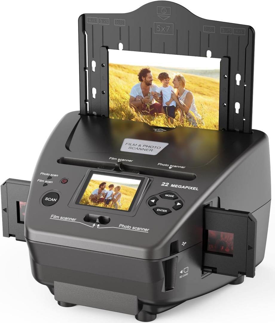 Digital Film & Photo Scanner, Slide & Negative Scanner Convert Negatives & Slides 35mm/135 Film, Business Card, Photo to 22MP Digital Photos, 4GB SD Card Included (Grey)
