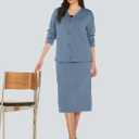 Casly Lamiit Women's 2 Piece Midi Skirt Sets Business Casual Outfits Long Sleeve Cardigan Matching Dressy Suits (S)