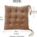 6 Pack Square Seat Cushion Chair Pads for Kitchen Dining Chairs, Soft Comfort Velvet Chair Mat Pillow Cushions with Ties for Office Desk Living Room Tatami 15.5", Khaki