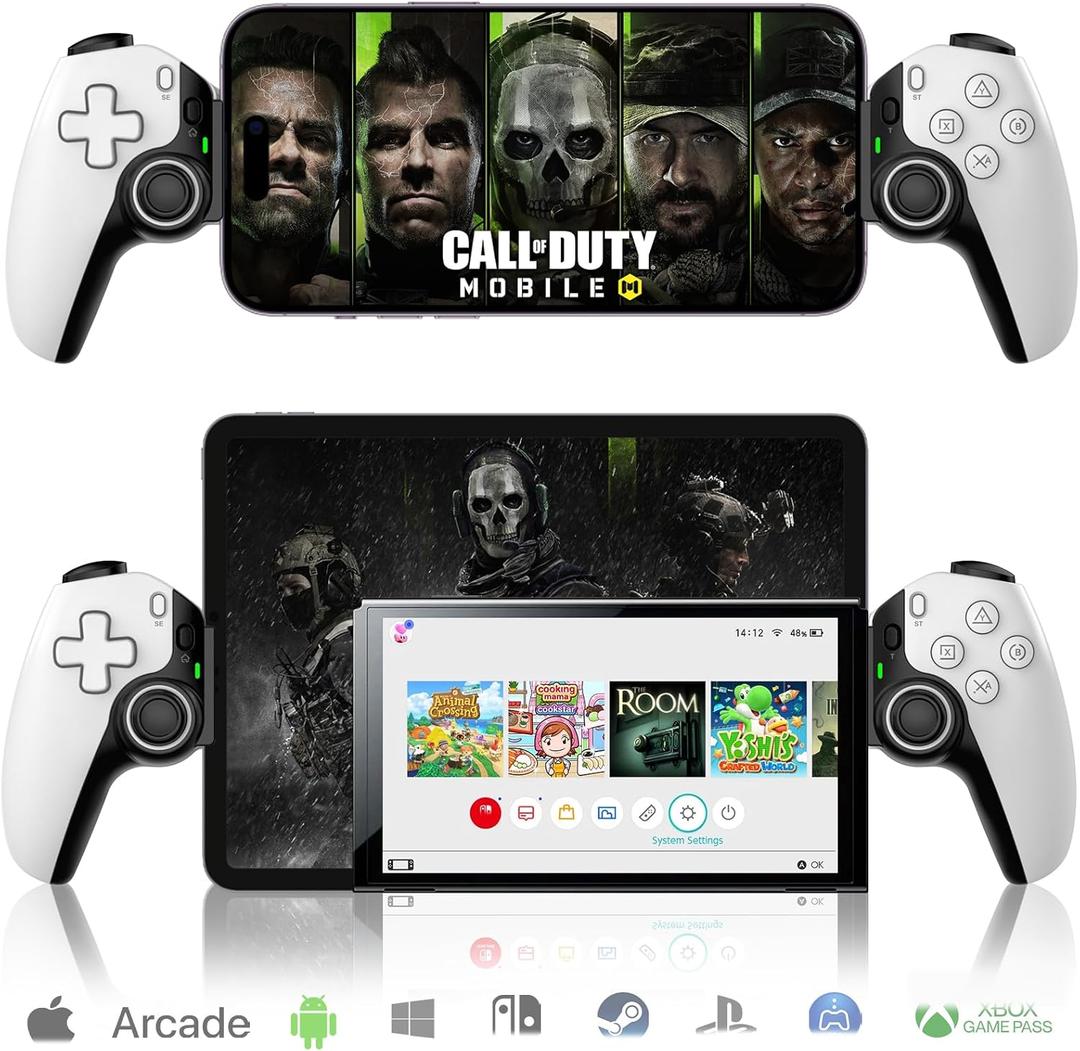 ArVin Mobile Game Controller for iPhone/iPad/Android/Tablet/Switch/PS4/PC, Replacement for PS Portal, Wireless Gamepad with Hall Effect Joystick & Trigger/Back Key/Turbo/Support Streaming/Cloud Gaming