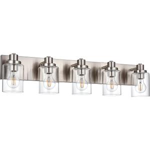 5 Light Brushed Nickel Vanity Lights Bathroom Lighting Fixtures Over Mirror, Modern Bathroom Lights with Clear Glass Shade, Farmhouse Vanity Wall Sconces Lighting for Bedroom Living Room
