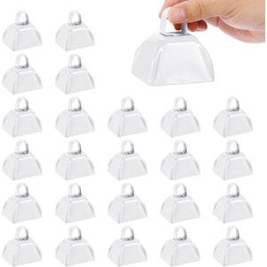 PATIKIL 3inch Cow Bells for Football Games, 24pcs Cowbells for Sporting Events Bulk Loud Noise Makers Metal Cow Bell with Handle for Cheering Competition Marathon Wedding DIY Paint, White