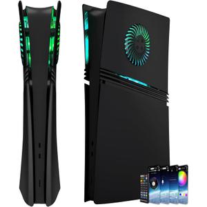 Cover Plates for PS5 Pro Digital Edition with RGB Light Strip and Dust Filter with Cooling Vents DOBEWINGDELOU 400+ Effects LED Light Ring Console Face Plate Cover DIY Decoration Kit Accessorie Black