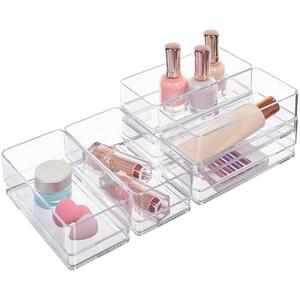 STORi SimpleSort 5-Piece Stackable Clear Drawer Organizer Set | 6" x 3" x 2" Rectangle Trays | Small Makeup Vanity Storage Bins and Office Desk Drawer Dividers | Made in USA