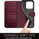 DuckSky Compatible with iPhone 16 Pro 6.3" Genuine Leather Wallet caseRFID Blocking4 Credit Card HolderReal Leather Flip Folio Book Phone case Cover Women Men for Apple 16 Pro case Wine Red