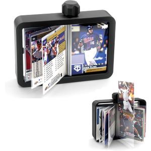 Manual Rotary Card Display Stand- Holds 18 Sleeved Cards in Clear PVC Pages, TOP Loading for Easy Swap360 Viewing Album for Trading, Sports, Game Card Collection (Black)