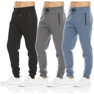 PURE CHAMP Mens Sweatpants 3 Pack Fleece Active Athletic Workout Jogger Sweatpants for Men with Zipper Pocket (XL, Black, Deep Gray, Celestial Blue)