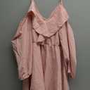 WDIRARA Women's Plus Size Cold Shoulder Ruffle Trim Bishop Sleeve A Line Dress Dusty (Pink, 2XL)