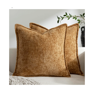 Pack of 2 Golden Brown Decorative Throw Pillow Covers 18x18 Cozy Soft Chenille Accent Vintage Square Couch Pillow Covers for Home Decor Bed Sofa Living Room