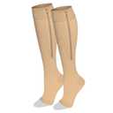 NuVein Medical Compression Stockings, 15-20 mmHg Support, Zipper Opening, Knee Length, Closed Toe, Beige, Small