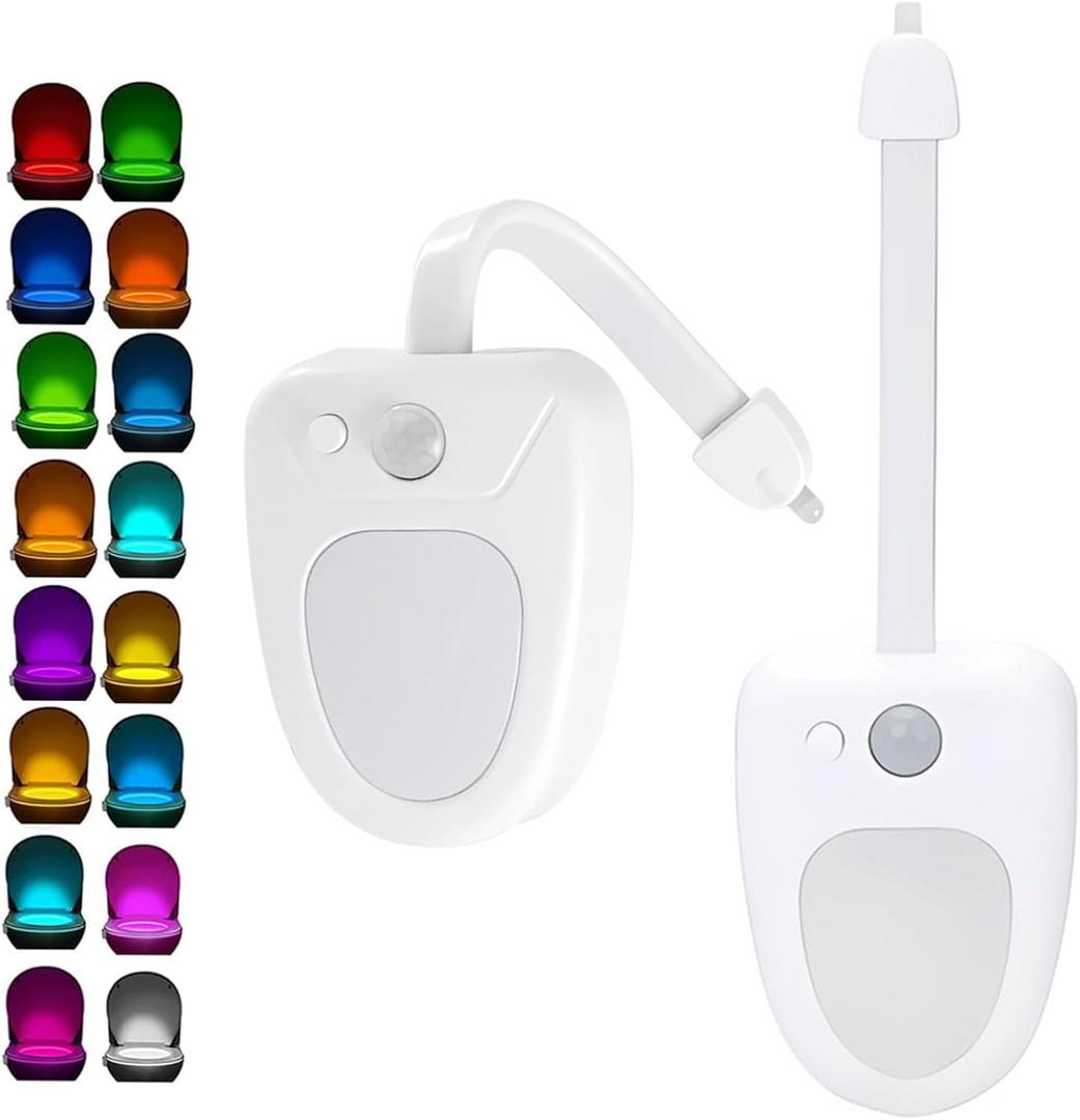 2-Pack Motion Sensor Toilet Night Light, 16-Color Changing LED Bowl Light with Flexible Arm, Waterproof Bathroom Lamp for Night Use Hangable Stickable Wall Lamp Decor