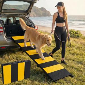 Dog Ramp for Car 71" X 17.6" Extra Long Folding Pet Ramp for Large Dogs up to 250 LBS, Heavy-Duty Aluminum Frame, High-Visibly Yellow Dog Ramps for SUV Truck Cars
