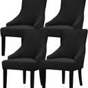Lellen Velvet Stretch Wingback Chair Cover Slipcover - Reusable Protector Cover for Dining Room Banquet Home Decor etc Machine Washable Hand Washable (01 T-Shaped Twill Black, 4PC)