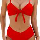 Blooming Jelly Women's High Waisted Bikini Sets Two Piece Swimsuit Sexy Bathing Suits (Medium, Red)