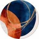 Navy Blue Burnt Orange Round Area Rugs, Boho Art Modern Geometric Non-Skid Children Playing Mat, 6ft Soft Circle Farmhouse Rugs for Living Room, Bedroom, Dining Room