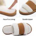 SHIBEVER Women's Slippers Fuzzy Open Toe Slip On Indoor House Shoes Comfy Bedroom Women Slippers (5-6, Brown)