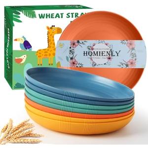 Homienly Wheat Straw Plates Dinner Plates Set of 8, Alternative to Plastic Plates-9 inch Unbreakable Plates Set with Textured Design Microwave and Dishwasher Safe Wheat Straw Plates for Kitchen-Multi