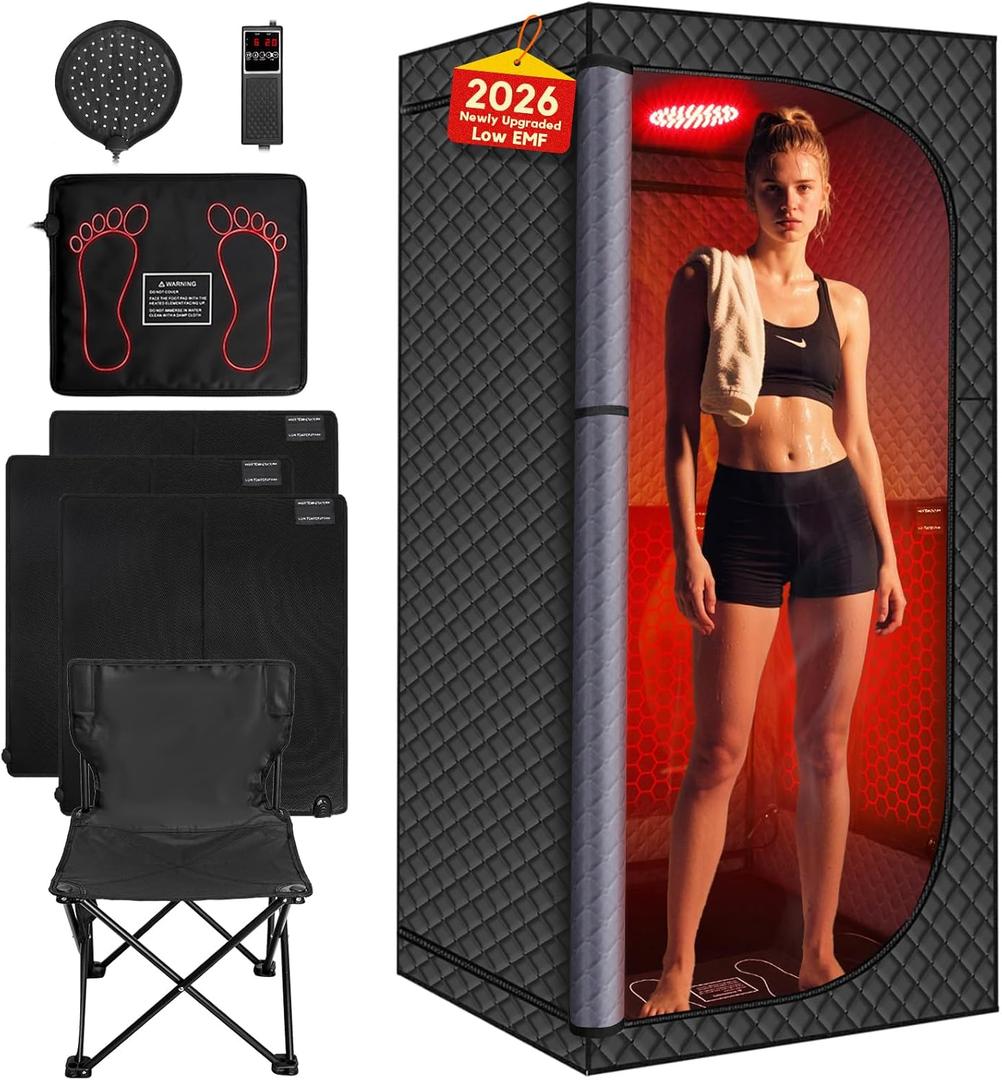 MIXC Upgraded Low EMF Infrared Sauna Box Ideal for Relaxation & Detoxification | Includes Folding Chair | Multi-Layer Full-Body Sauna Tent for Home, Spa, Indoor, Outdoor & Gym Use (Infrared Version)