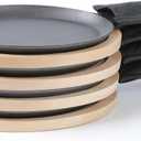 HAWOK Cast Iron Fajita Plate Sizzler Pan Set with Bamboo Tray and Handle Holder, Set of 4, Pre-seasoned Cast Iron Skillet with Bamboo Base and Handle Cover