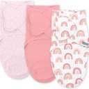 SwaddleMe by Ingenuity Monogram Collection Baby Swaddle, 100% Cotton, Improves Sleep & Calms Startle Reflex, 0-3 Months, Pocket Fold Design for Easy Changes, 1.0 TOG, 3-Pack - Rainbow