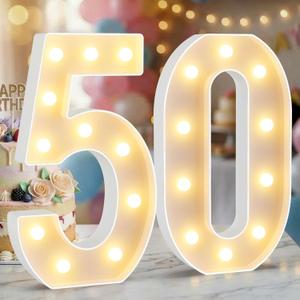 12.6 Inch LED Marquee Light Up Numbers 50, 50th Birthday Number Lights as Gifts for Women Men, Lighted Marquee Numbers for Anniversary Party Night Light Table Decorations