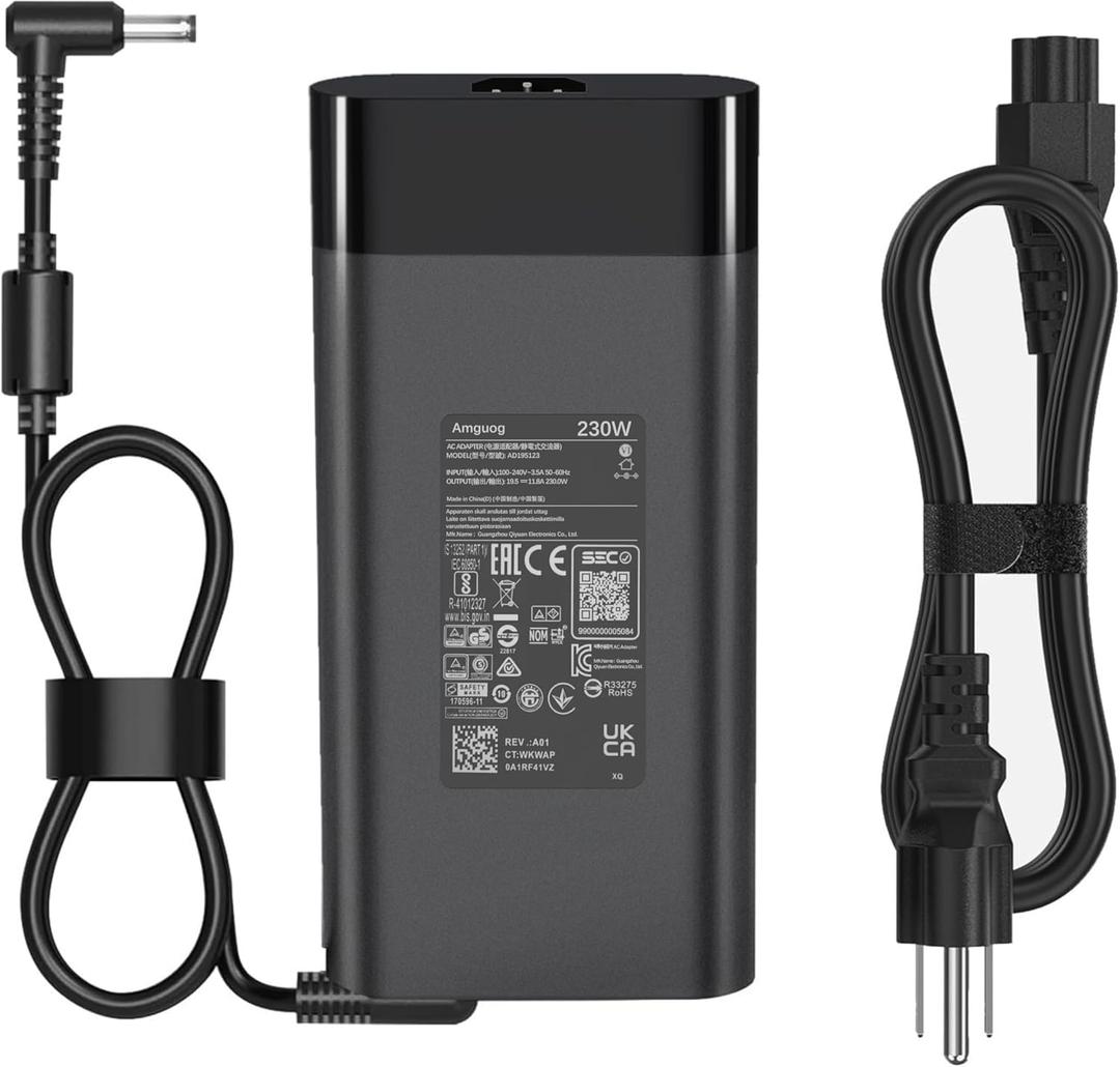 230W 19.5V 11.8A AC Charger Compatible with HP OMEN 16 15 17, Victus 16 15, ZBook Fury G7 G8 G9 G10, ZBook Power Studio G7 G8 G9, Pavilion Gaming Laptop Power Supply Cord (4.5*3.0mm grey Tip)