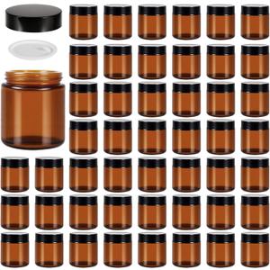 48 Pack 4oz Amber Glass Jars with Lids, Airtight Containers with Liners Lid for Cosmetics, Travel, Lotions Powder, Onitments Candle Making, DIY | Leak-Proof, Reusable (4OZ)