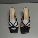 Kitten Strappy Heels for Women Knotted Square Open Toe Slip On Mule Heels Mid Heeled Sandals (8.5, Black)