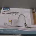 FEELSO Kitchen Faucets with Pull Down Sprayer, High Arc Stainless Steel Single Handle Kitchen Sink Faucet, 1 or 3 Hole Brushed Nickel Water Faucets for Farmhouse Laundry Camper Rv Bar