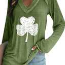 BOFETA Women St Patricks Day Sweatshirts Loose Long Sleeve Shirts Green Shamrock Print Blouse Flowy Color Block Pullover Tops (XXL)