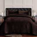 Tribeca Living Lugano Oversized Velvet Quilt Set - All Season, Extra Large, 3 Piece King Size Comforter Set with 2 Pillow Shams in Chocolate Honeycomb Pattern 260GSM