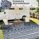 MontVoo Outdoor Rug 8x10 Waterproof Outdoor Patio Rug Mat Reverisble Plastic Straw Outdoor Rug for RV Camping Picnic Beach Balcony Boho Navy Blue