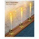 Flameless Taper Candles with Timer, Christmas Home Wedding Decor Battery Operated Flickering LED Candles with Remote Controls, Glod Candle Holders (4 pcs Gold)