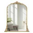 Growsun Vintage Gold Arched Mirror, 24''x36'' Antique Baroque Wall Mirror Decor, Traditional Ornate Mirror with Full Metal Frame for Fireplace/ Entryway/ Living Room/ Bathroom
