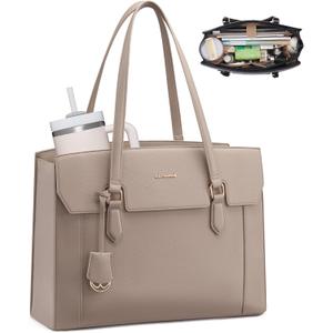 LOVEVOOK Laptop Tote Bag for Women,Computer Work Bag With Large Cup Holder,17.3 Inch Waterproof PU Leather Purse Briefcase for Teacher