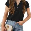 Haloumoning Girls Petal Short Sleeve T Shirts V-Neck Solid Summer Casual Tops for 5-14 Years (Black) 160 (13-14 Years old)