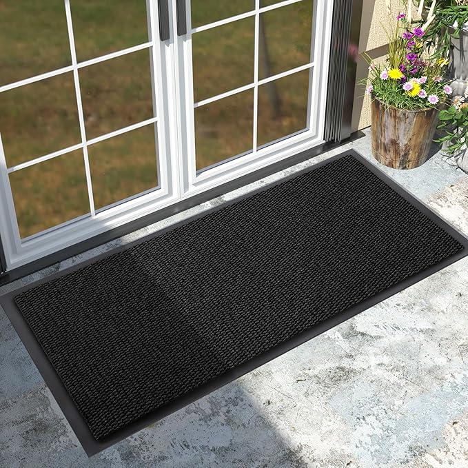 Yimobra Doormat Outdoor Indoor Entrance 47 x 24, All-Season All-Weather Front Door Mat, 100% Waterproof Welcome Matt for Floor Garage Outside Entry, Stain and Fade Resistant, Black
