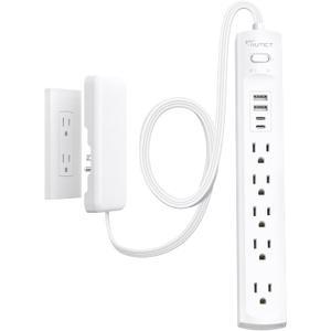 NUTICT Flat Plug Power Strip 6ft, Outlet Cover Extension Cord with 5 Outlets and 4 USB Ports, 1440J Surge Protector, 10A/1250W, White Flat Wall Plug Extension Cord Ideal for Home Office Furniture