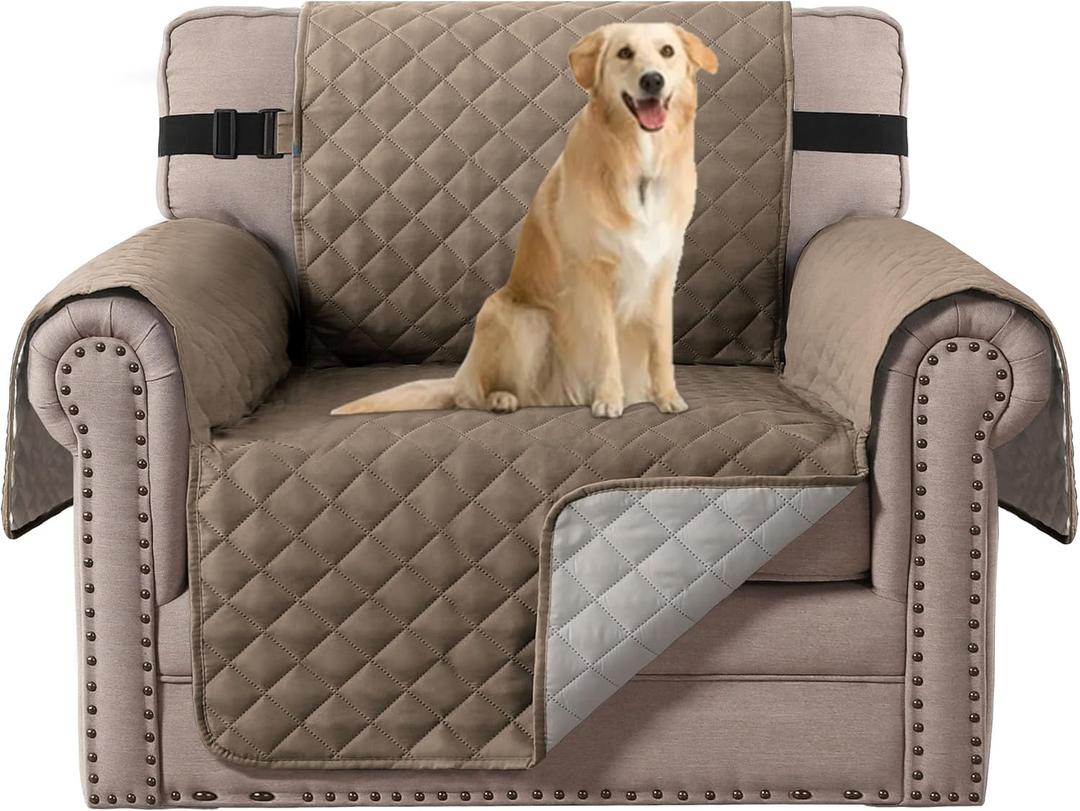 H.VERSAILTEX Water Repellent Chair Slipcover Reversible Stain and Dog Tear Resistant Slipcover Durable Furniture Protector with Elastic Strap Washable Chair Cover for Pet(Armchair, Taupe Brown/Beige)